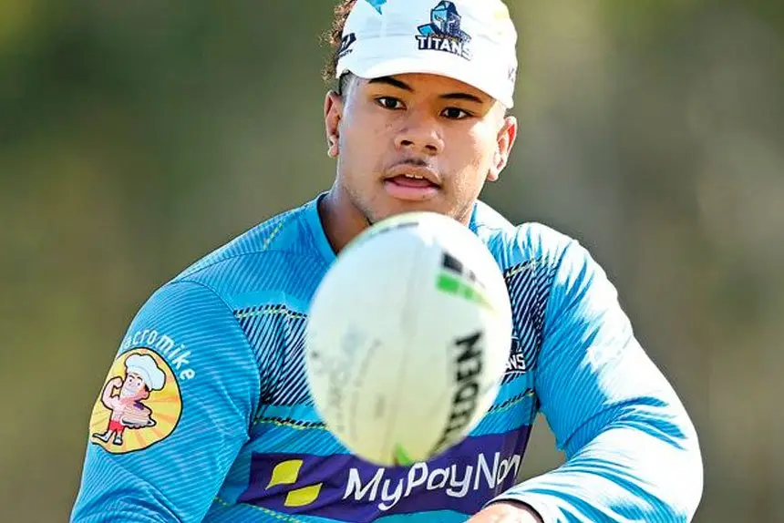 Josiah Pahulu during a Gold Coast Titans NRL training session at IKON High Performance.