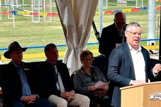 Emergency Management Minister Murray Watt makes the announcement regarding showgrounds funding.