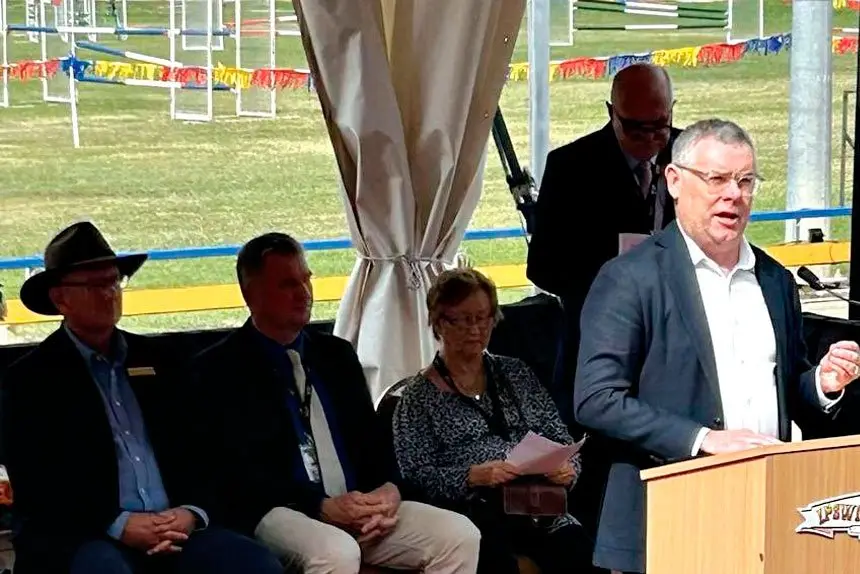 Emergency Management Minister Murray Watt makes the announcement regarding showgrounds funding.