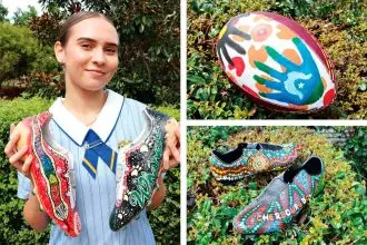 St Peter Claver’s Shatequa Leedie with the boots for the Broncos.