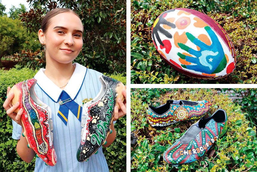 St Peter Claver’s Shatequa Leedie with the boots for the Broncos.