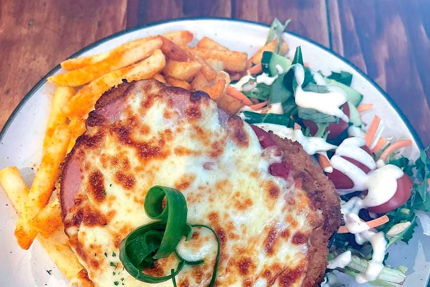 Chicken Parmi, one of many pub classics on offer.