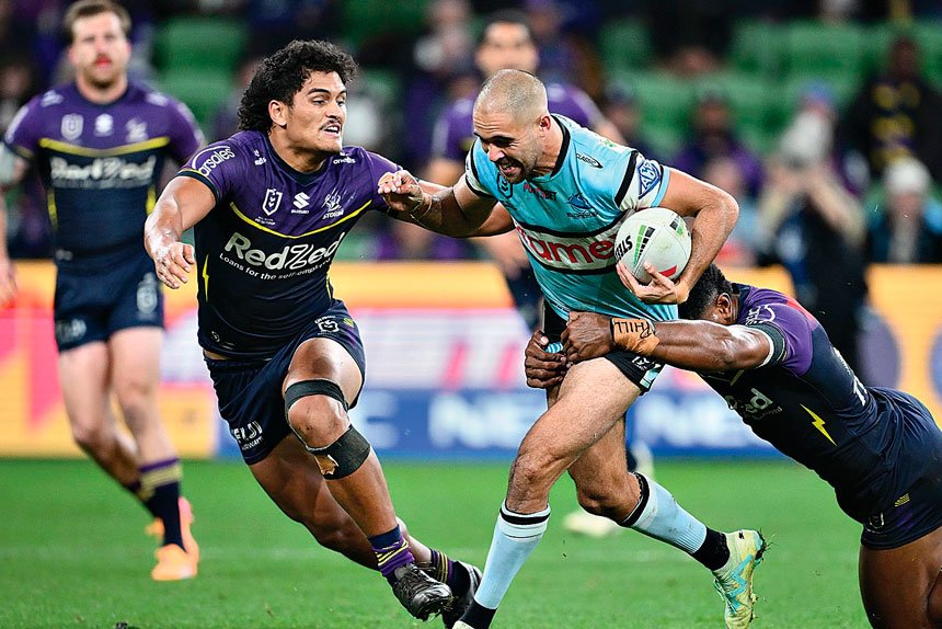 Will Kennedy of the Sharks during the NRL Round 10 match between the Melbourne Storm and the Cronulla-Sutherland Sharks at AAMI Park in Melbourne, Saturday, May 11, 2024. PHOTO: AAP Joel Carrett