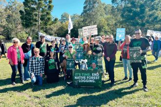 Senator Larissa Waters was part of a healthy turnout for the protest against the proposed Stockland development at Woogaroo.