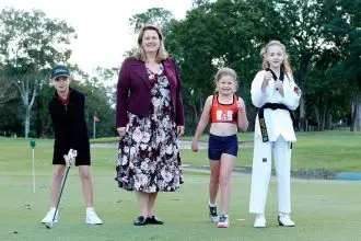 BIG DREAMS: Teresa Harding with athletes Roy Martens, Matilda Pates and Olivia Davis.