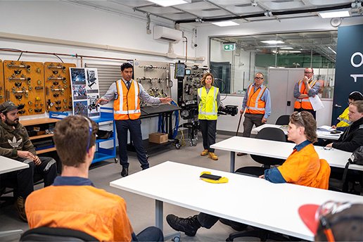FUTURE FOCUS: Queensland Minister Lance McCallum has encouraging words for apprentices at Bundamba TAFE.