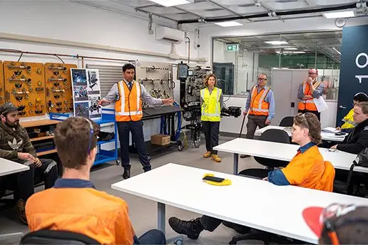 FUTURE FOCUS: Queensland Minister Lance McCallum has encouraging words for apprentices at Bundamba TAFE.