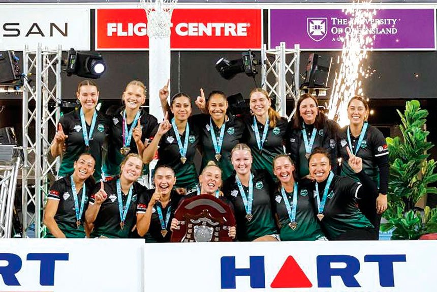 CHAMPION TEAM: The Ipswich Jets celebrate their premiership victory.