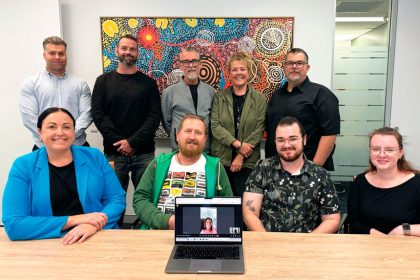Pictured from left, front row: Nerissa, Michael, Jasper, Carly and Belinda (attending online); back row: Matt, Darren, Mark, Cath and Paul.