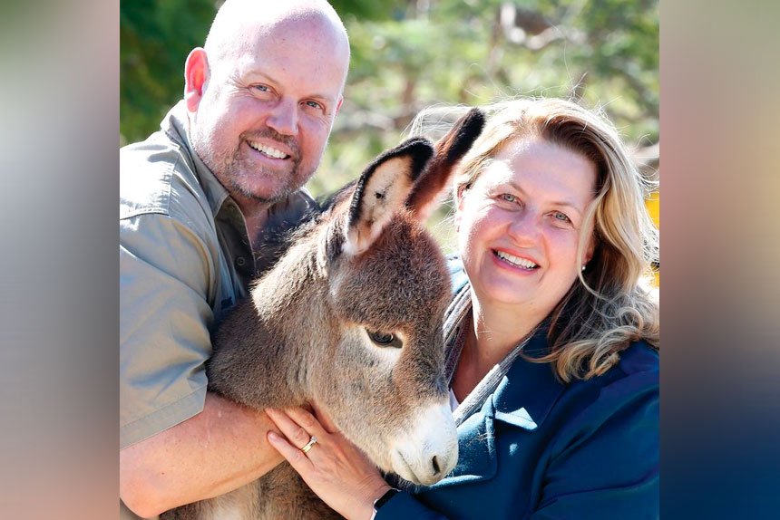 WHAT A CUTIE: New addition Dublin with The Llama Farm’s Shane Hancock and Mayor Teresa Harding.