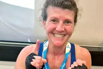 Kim resting after her bout