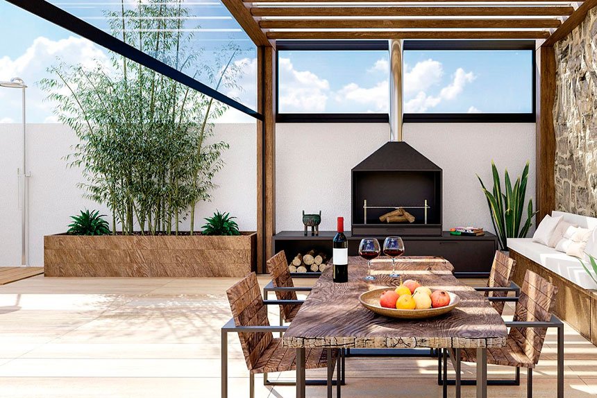 Install an outdoor bar or kitchen and choose weather-resistant furniture.