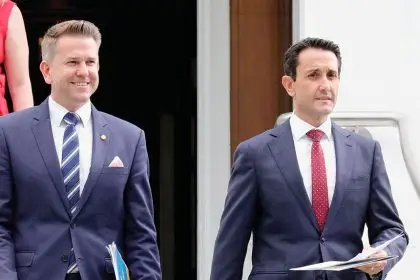 TAKING STRIDES: Deputy Premier Jarrod Bleijie and Premier David Crisafulli.