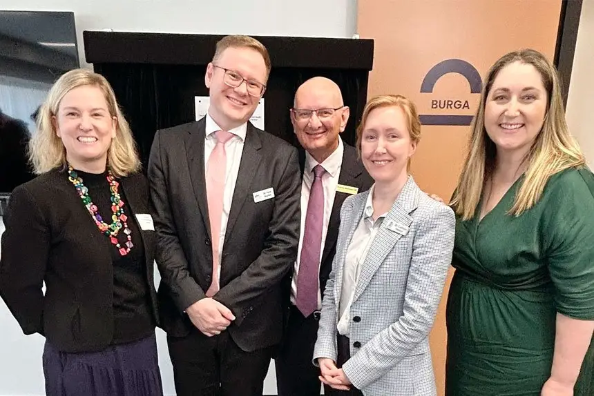 Federal Member for Blair Shayne Neumann, centre, and Assistant Minister for Mental Health and Suicide Prevention Emma McBride, right, meet with Open Minds CEO Kate Johnson, left, Darling Downs and West Moreton PHN Chair Dr Tony Bayliss and West Moreton Health board member Dr Cathryn Hester at the opening of the Ipswich Medicare Mental Health Centre.