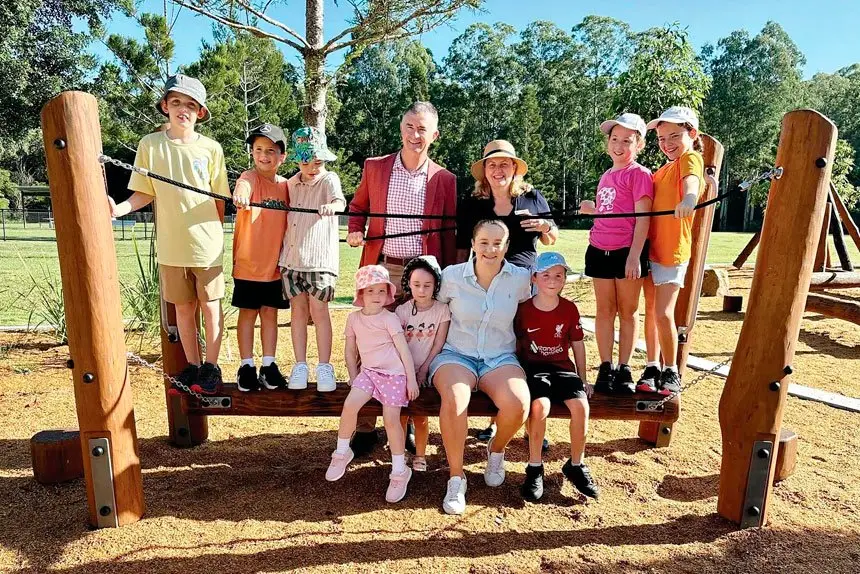 ACE IDEA: Ash Barty joined Tim Mander, Teresa Harding and some young fans at the opening of her namesake playground.