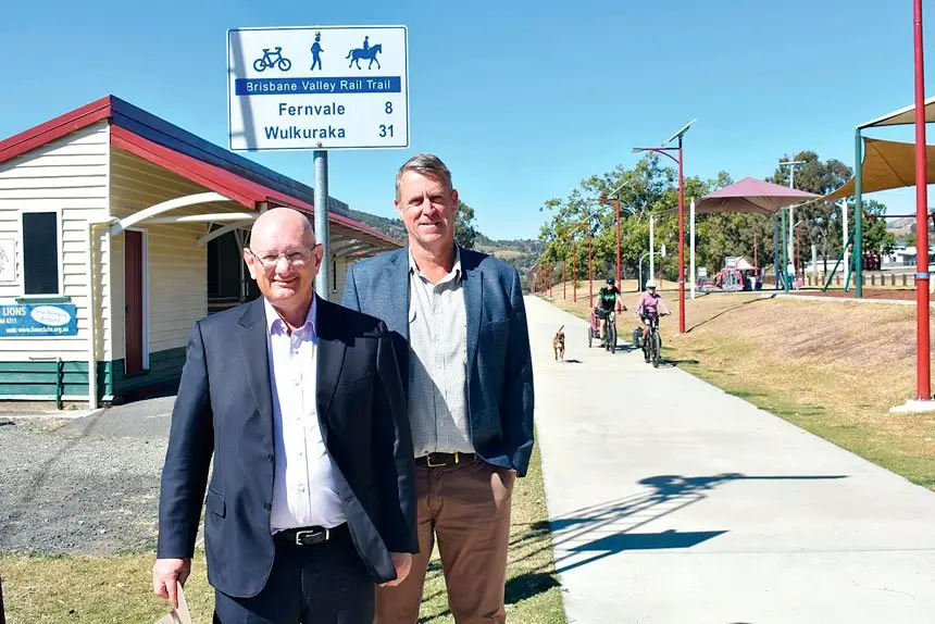 Federal Member for Blair Shayne Neumann with Somerset Mayor Jason Wendt at the Brisbane Valley Rail Trail.