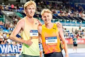 Jude Thomas post-race with training partner Jack Bruce, who finished third. PHOTO: Australian Athletics Facebook