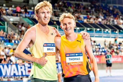 Jude Thomas post-race with training partner Jack Bruce, who finished third. PHOTO: Australian Athletics Facebook