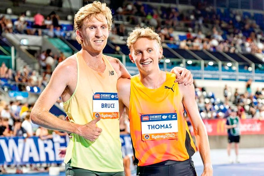 Jude Thomas post-race with training partner Jack Bruce, who finished third. PHOTO: Australian Athletics Facebook