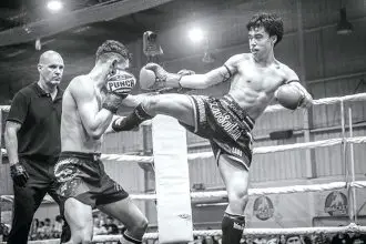 JUST CRUZING: Queensland Muay Thai champion Cruz Saengsourinh-Saunders in action.