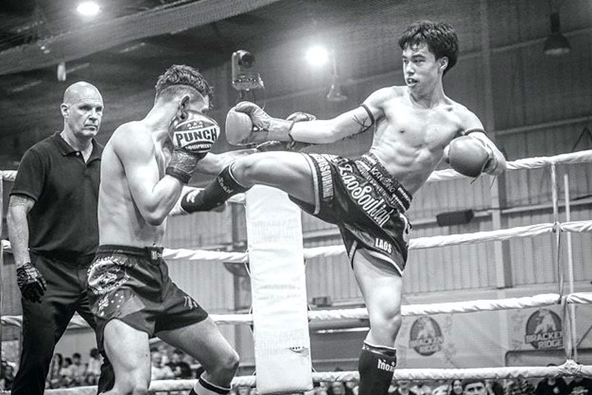 JUST CRUZING: Queensland Muay Thai champion Cruz Saengsourinh-Saunders in action.