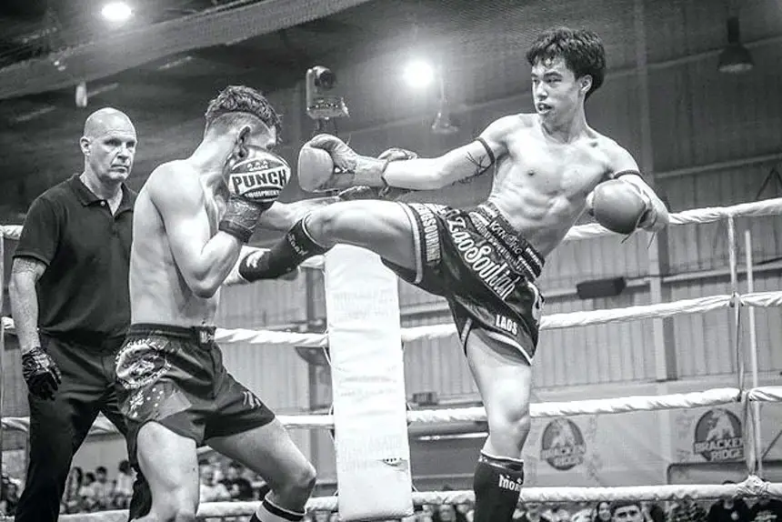 JUST CRUZING: Queensland Muay Thai champion Cruz Saengsourinh-Saunders in action.