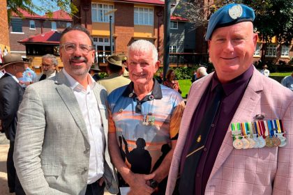 LNP candidate for Blair Carl Mutzelburg with David Armstrong and David Fagan.