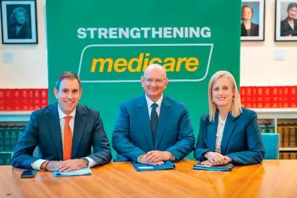 Federal Member for Blair Shayne Neumann with Treasurer Jim Chalmers and Minister for Finance Katy Gallagher.