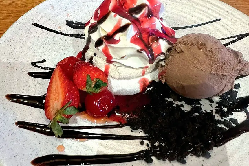 The impressive Black Forest Pavlova.