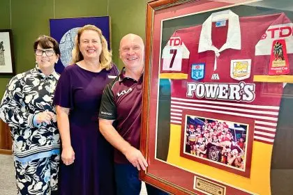 OVERDUE REUNION: Allan Langer was thrilled to be reunited with his winning 1992 jersey.