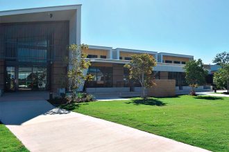 Outdoor spaces give students room to socialise.
