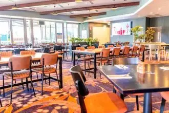 Dine indoors in the spacious bistro area.