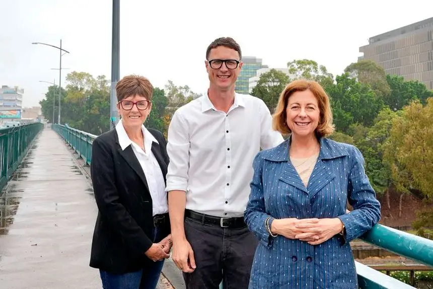 State Member for Ipswich West Wendy Bourne with Shadow Minister for Transport and Roads Bart Mellish and State Member for Ipswich Jennifer Howard.