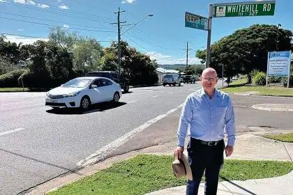 FUNDING CALL: Federal Member for Blair Shayne Neumann at a well-known blackspot.