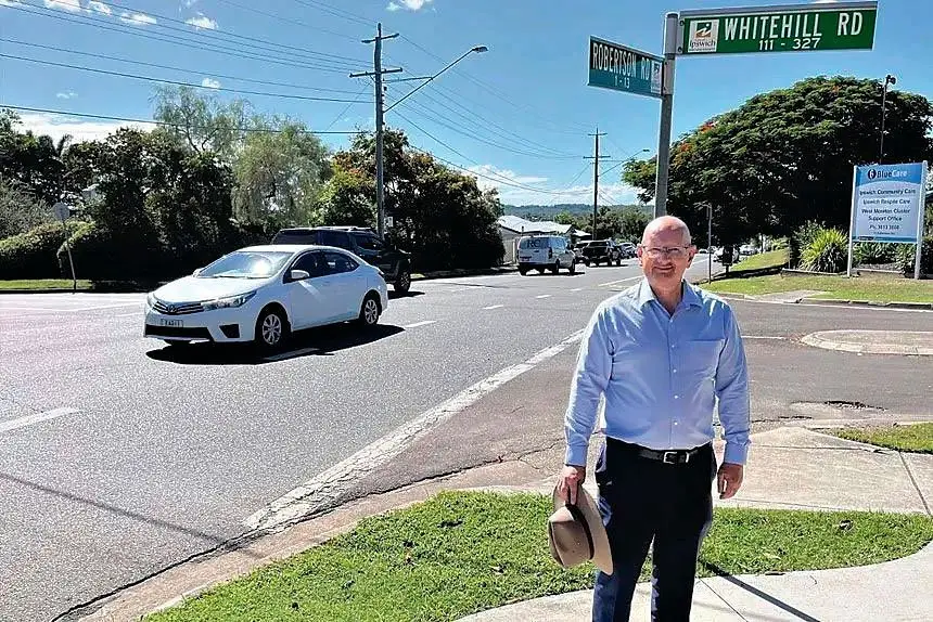 FUNDING CALL: Federal Member for Blair Shayne Neumann at a well-known blackspot.