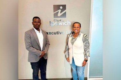 Queensland African Communities Council President Faysel Ahmed Salet with Cr Pye Augustine.