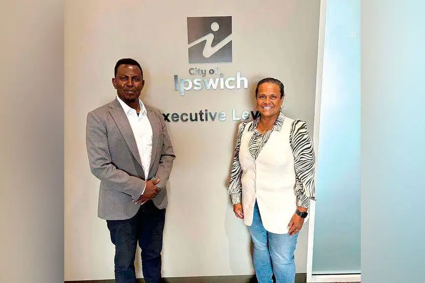 Queensland African Communities Council President Faysel Ahmed Salet with Cr Pye Augustine.