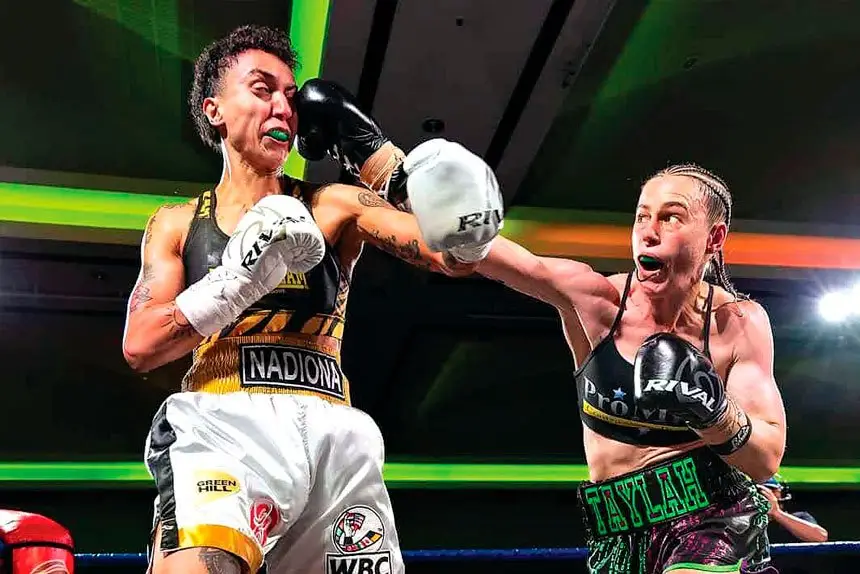 Taylah Gentzen lands a solid blow in her victory over Nadia Flalhi. PHOTO: Darren Burns