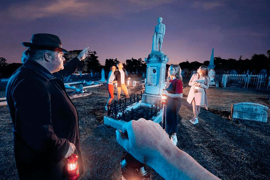 CEMETERY TOUR: Jack Sim designs tours to be spooky but meaningful.