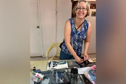 Tanya compiling an artist book.