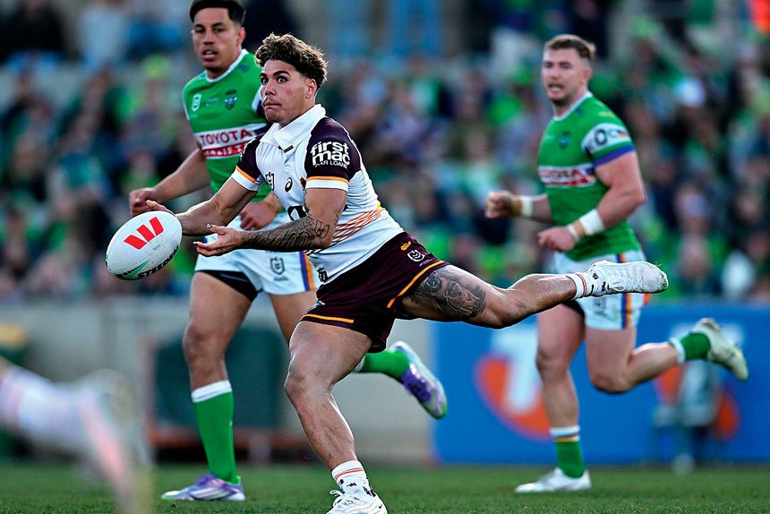 Broncos superstar Reece Walsh in action during the NRL Qualifying Final match against the Canberra Raiders. PHOTO: AAP Image/Lukas Coch