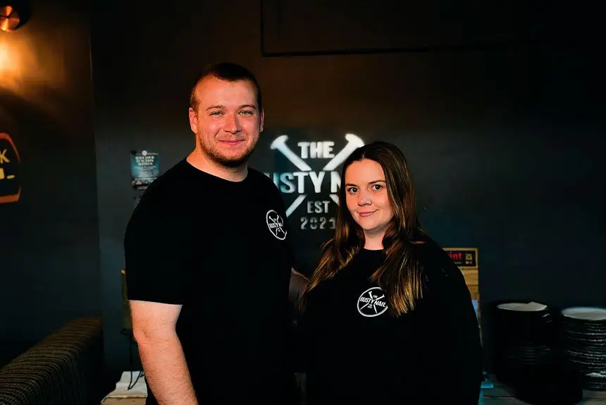 YOUNG GUNS: The Rusty Nail cocktail bar’s innovative new owners Charlie Robbins and Lauren Van Den Elsen.