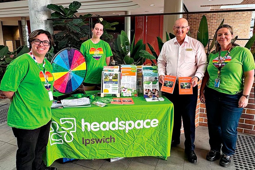 Federal Member for Blair Shayne Neumann with Headspace Ipswich Community Engagement Coordinator Jodie Walton and Youth Reference Group members.