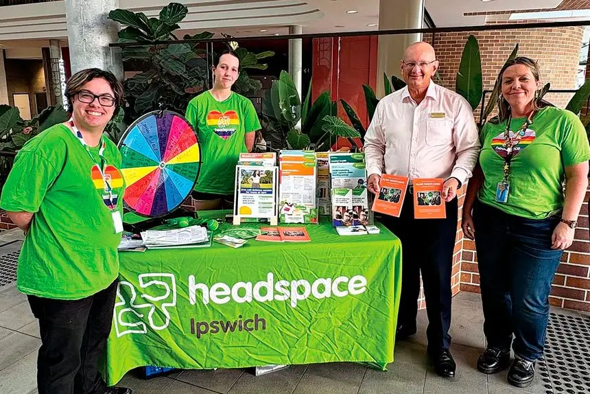 Federal Member for Blair Shayne Neumann with Headspace Ipswich Community Engagement Coordinator Jodie Walton and Youth Reference Group members.
