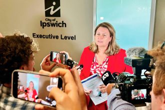 Ipswich Mayor Teresa Harding speaks with media in January alleging she was being “gagged” by her fellow councillors.