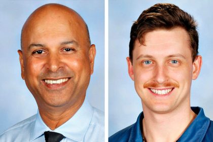 (Left) Srikanth Sogathur – Outstanding Contribution to Teaching. (Right) Callum Simmons – Excellence in Beginning to Teach.