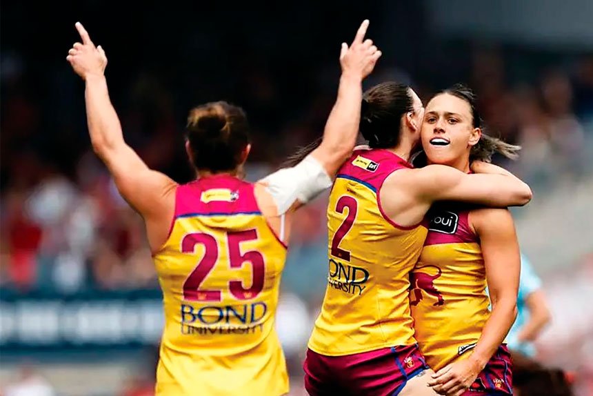 SHINING STAR: Ellie Hampson, right, starred for Brisbane in the AFLW qualifying final win over the Demons. PHOTO: AAP PHOTOS