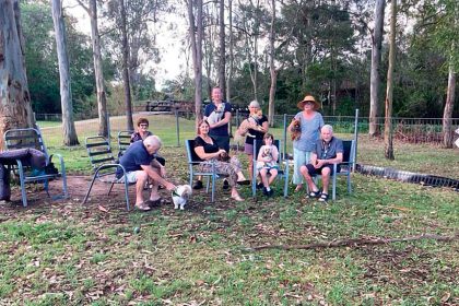 BYO CHAIRS: A group of frustrated Camira dog lovers in their local dog park, and the trees in question.