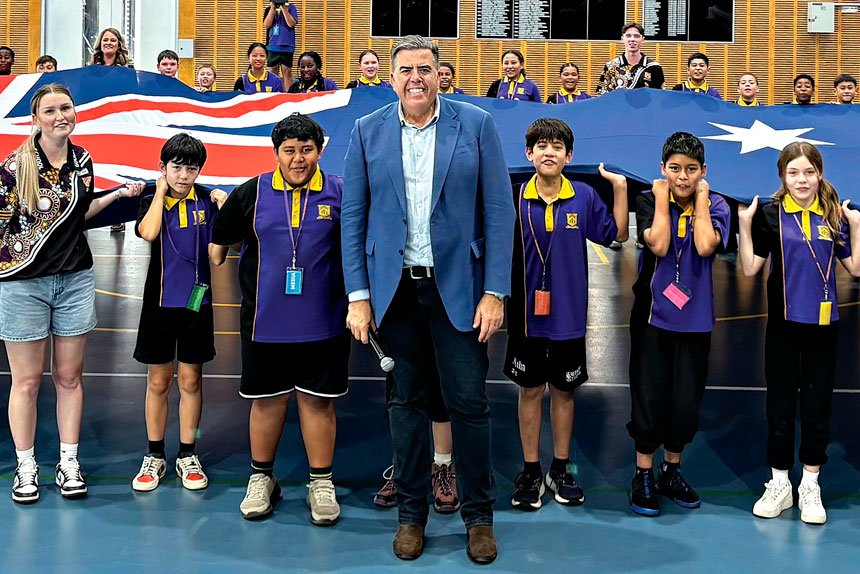 SPECIAL DELIVERY: Federal Member for Oxley Milton Dick presents the Parliament in Schools program at Goodna State School.