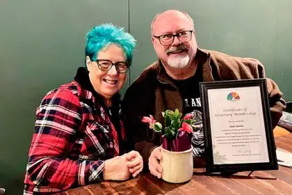 PROUD MOMENT: ICAG’s Val Wheatley with Glen Smith.